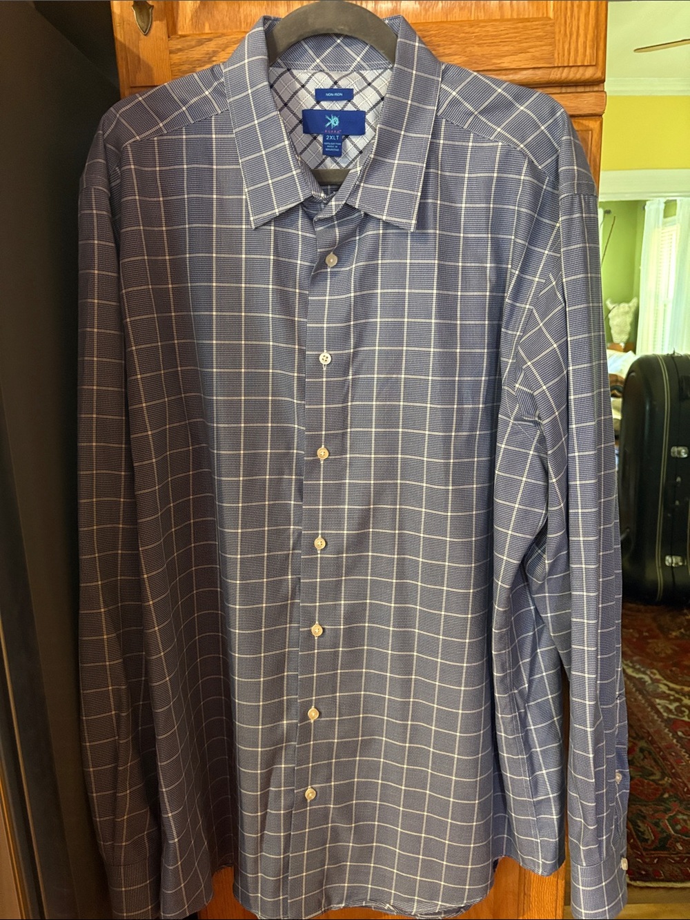 Egara Blue and White Windowpane Dress Shirt
